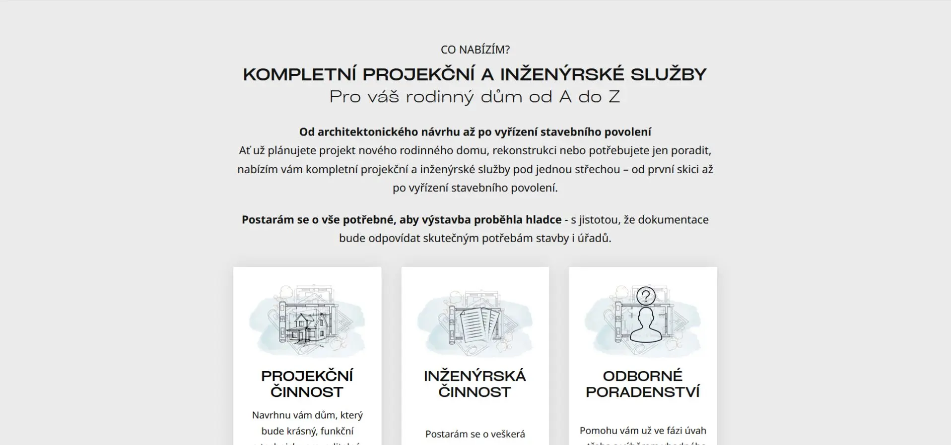 Ukázka tvorby webu pro&nbsp;projektanta rodinných domů Jiřího Bednáře